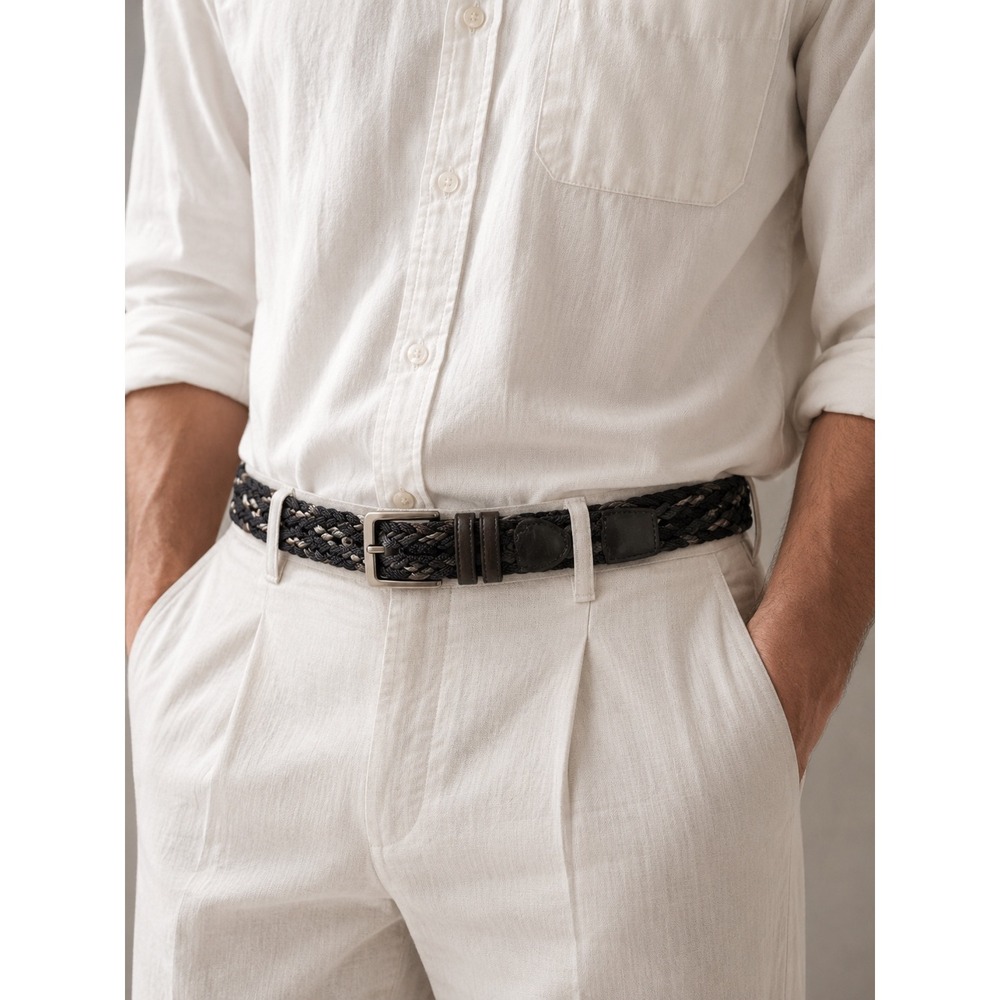 Paul & Shark Italy Leather Belt‎ Black Blue Woven Braided Size 36